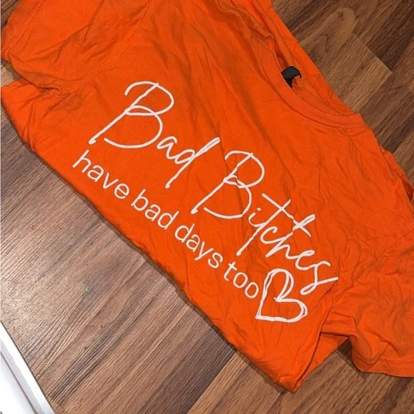 Orange Graphic Tee with White Text - Picture 1 of 1